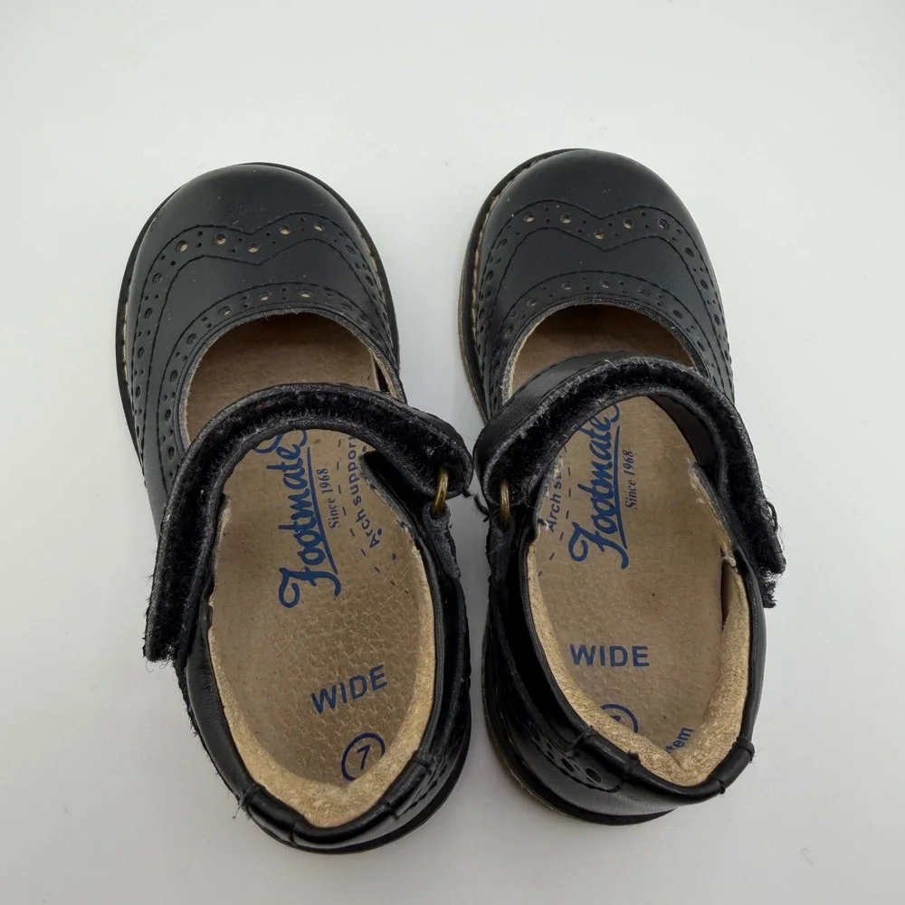 Footmate Kids Black Leather Mary‎ Jane Shoes Wingtip Arch Support Wide Size 7